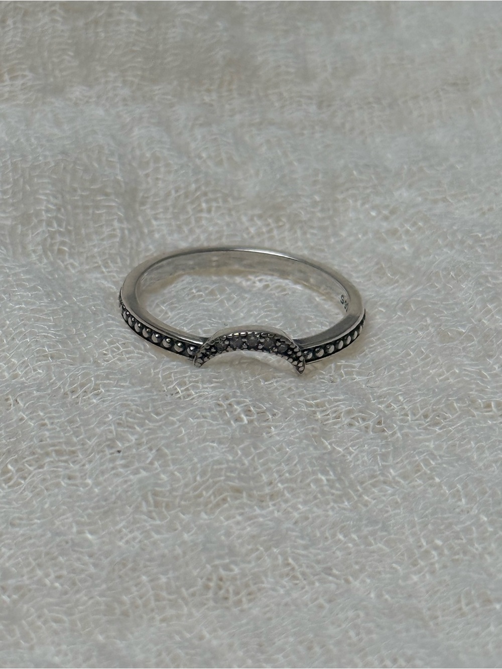 Sterling Silver Crescent Moon Pavé Ring - Silver, Size 6